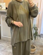 ghisa tuniği ip ve ribana detaylı rahat takım yeşil 2