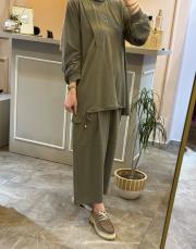 ghisa tuniği ip ve ribana detaylı rahat takım yeşil 3