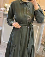 ceremony önü baskılı ve büzgü detaylı safari kap yeşil 3