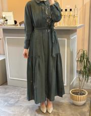 ceremony önü baskılı ve büzgü detaylı safari kap yeşil 4