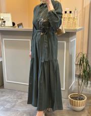 ceremony önü baskılı ve büzgü detaylı safari kap yeşil 6