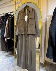 ceremony beli büzgülü ve fermuar detaylı safari bolerolu elbise vizon