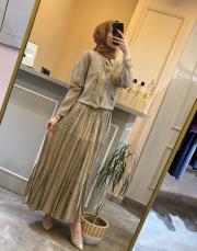 ceremony cebi fermuar detaylı suel etekli takım vizon