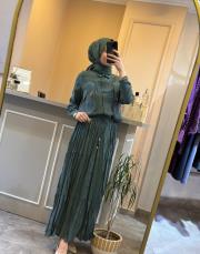 ceremony cebi fermuar detaylı suel etekli takım yeşil