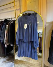 ceremony kristal işlemeli etekli modal takım indigo