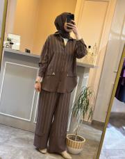 ceremony istiridye detaylı pantolonlu takım kahve