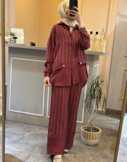 ceremony istiridye detaylı pantolonlu takım bordo