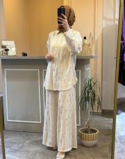 ceremony halat broş aksesuarlı pullu payet pantolonlu takım orijinal