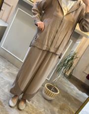 ceremony kapüşonlu ve fermuarlı cebi arma detaylı pantolonlu modal takım vizon 4