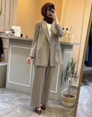 ghisa çizgili ceketli takım bej 3