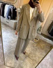 ghisa çizgili ceketli takım bej 6