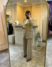 ghisa çizgili ceketli takım bej 8