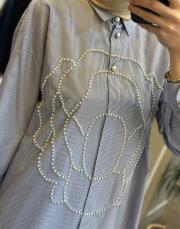 ghisa önü boncuk işlemeli çizgili gömlek lacivert 3