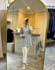 ghisa önü boncuk işlemeli çizgili gömlek lacivert 5