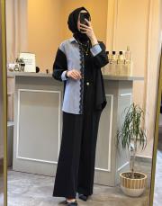 ghisa iki renkli dantel detaylı gömlek yeşil