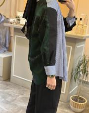 ghisa iki renkli dantel detaylı gömlek yeşil 3