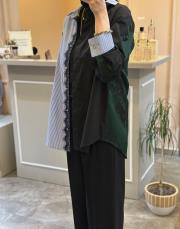 ghisa iki renkli dantel detaylı gömlek yeşil 4