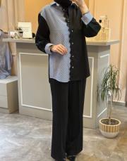 ghisa iki renkli dantel detaylı gömlek yeşil 6