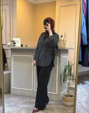 ghisa yandan bağlamalı kuş detaylı gömlek siyah beyaz