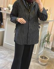 ghisa yandan bağlamalı kuş detaylı gömlek siyah beyaz 4