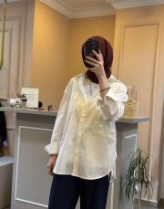 ghisa yandan bağlamalı kuş detaylı gömlek ekru