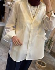 ghisa yandan bağlamalı kuş detaylı gömlek ekru 2