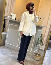 ghisa yandan bağlamalı kuş detaylı gömlek ekru 3