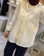 ghisa yandan bağlamalı kuş detaylı gömlek ekru 4