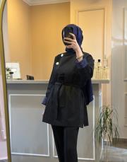 ghisa önden düğme detaylı kolları desenli trenç siyah 3