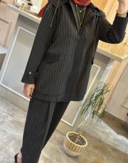 ghisa önü dantel işlemeli kapşonlu çizgili takım siyah 2