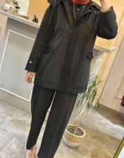 ghisa önü dantel işlemeli kapşonlu çizgili takım siyah 3