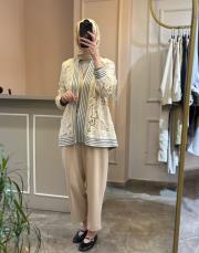 sentez elegance beli lastikli dar paça pantolon taş 3