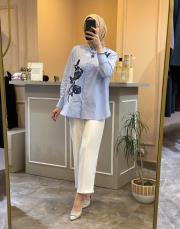 sentez elegance beli lastikli dar paça pantolon beyaz 3