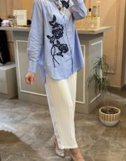 sentez elegance beli lastikli dar paça pantolon beyaz 4