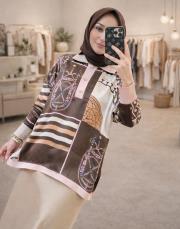 ghisa desenli önden düğme detaylı tunik kahve