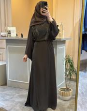 ghisa omuz ve sırt kısmı boncuk işlemeli abaya takım kahve 7