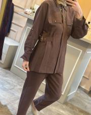 ghisa belden kemer detaylı keten takım kahve 3