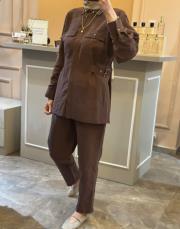 ghisa belden kemer detaylı keten takım kahve 4