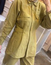 ghisa belden kemer detaylı keten takım yeşil 3