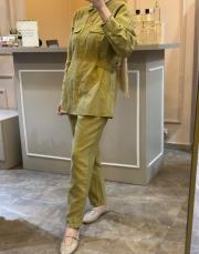 ghisa belden kemer detaylı keten takım yeşil 5