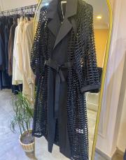 ceremony file örgü detaylı trençkot siyah