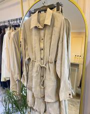 ceremony beli bağcıklı ve boncuk detaylı pantolonlu takım bej