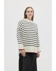 çizgili triko kazak ekru