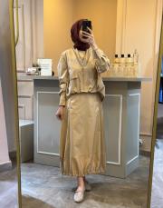 ghisa bomber ceketli etekli takım camel