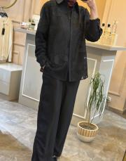 ghisa file tasarım nakış büyük çiçek işlemeli takım siyah 2