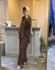 ghisa gömleği çiçek işlemeli takım kahve