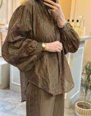 ghisa gömleği çiçek işlemeli takım kahve 3