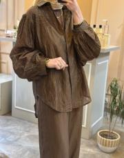 ghisa gömleği çiçek işlemeli takım kahve 5