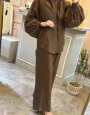 ghisa gömleği çiçek işlemeli takım kahve 6