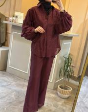 ghisa gömleği çiçek işlemeli takım mürdüm 2